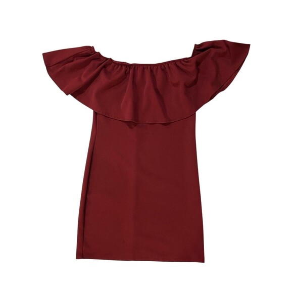 Brat Star Burgundy Off Shoulder Ruched Mini Dress - Junior Size Large - Picture 7 of 9